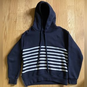 Sundry navy side zip hoodie with ivory stripes size 1